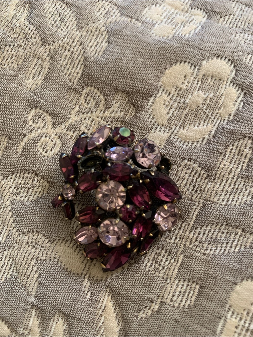 Purple Crystal Cluster Clip On Brooch - Elegant Women's Jewelry